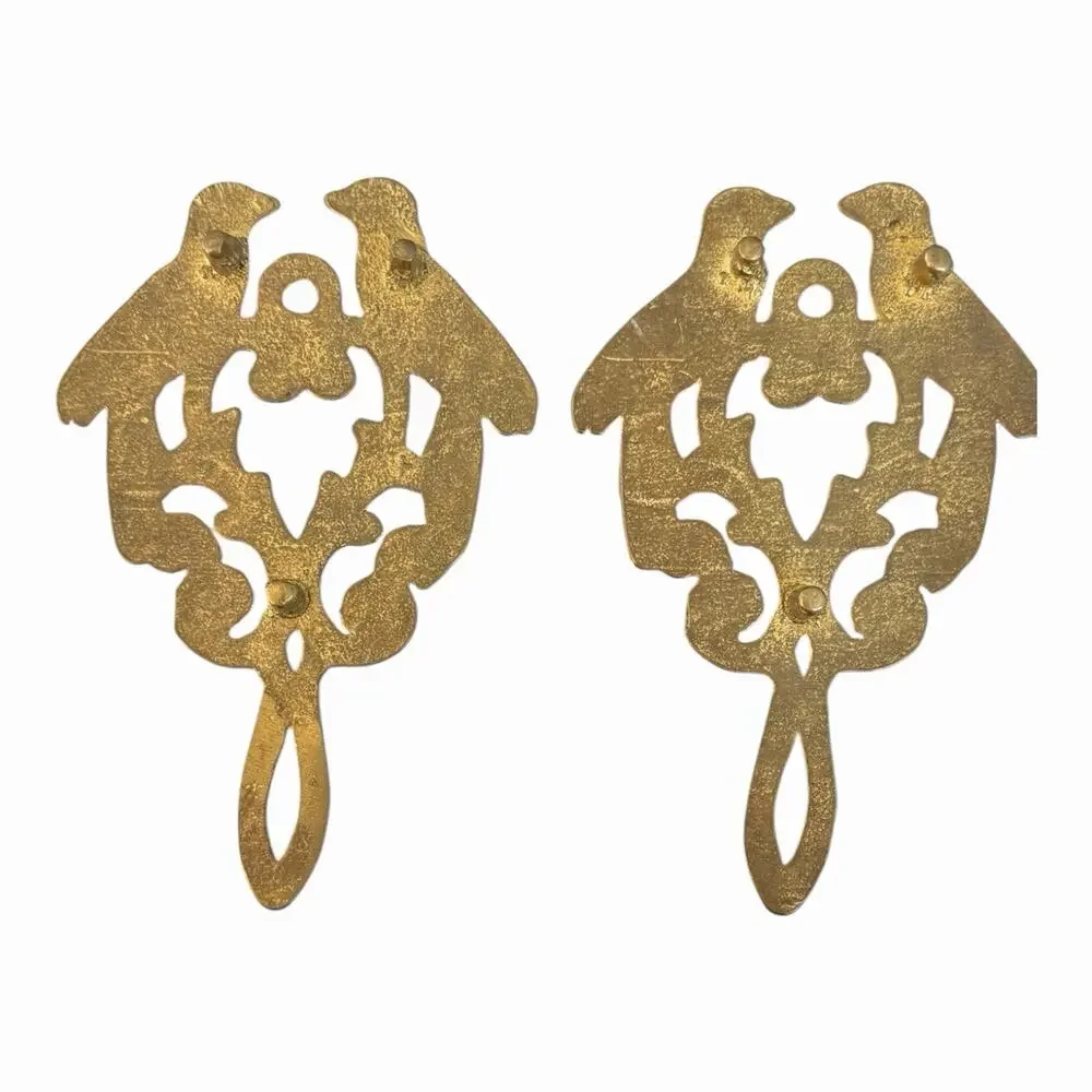 2 Vintage Bird Motif Solid Brass Trivet Footed 1970’s Wall Hanging 7”x4.5”